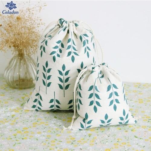 1Pcs 3 Sizes Beam Port Drawstring Cotton Cloth Green Wheat Pattern Gift Candy Bags Storage Bags Soft Small Gift Bags