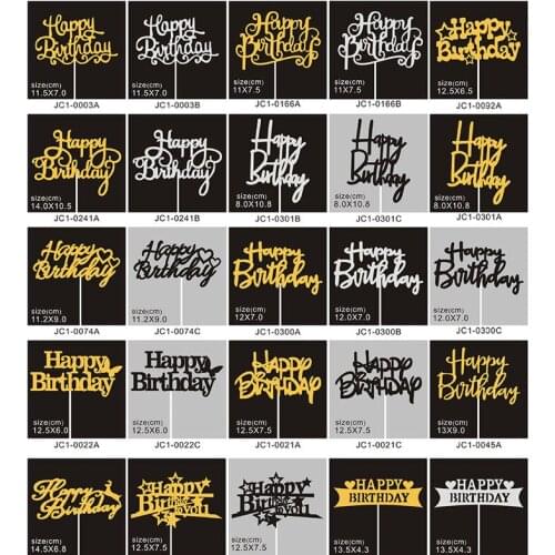 10pcs Happy Birthday Cake Topper Paper Gold Silver Cupcake Toppers for Kids Birthday Party Dessert Supplies Cake Decorations