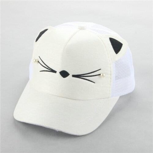 2019 summer Brand Street Adjustable Lovely Embroidery Hat Cat Ears Snapback Cap Boy Girl Pearl Mesh Baseball Cap