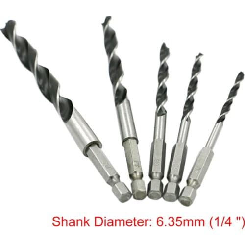 5pcs Tech Hex Shank Woodworking Drill Bit Sets High Carbon Steel HCS Drill Bit Set 4mm 5mm 6mm 8mm 10mm Quick Change Metal Tools