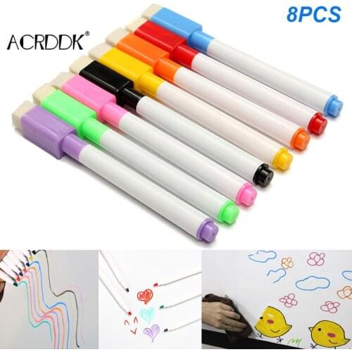 8pcs Color Magnet Pens Magnetic Wipe White Board Markers Built In Erases FL