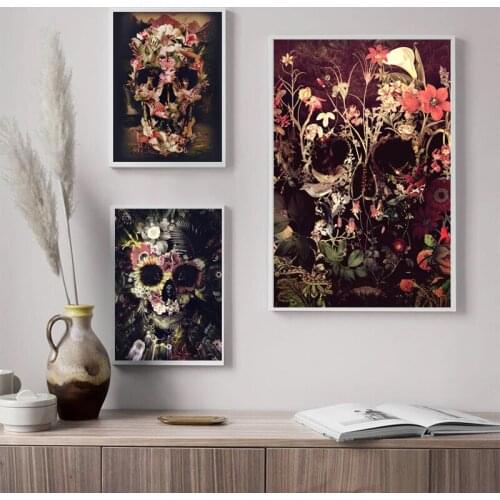 Abstract Sugar Skull Flowers Art Prints Day of the Dead Poster Macabre Tattoo Wall Art Gift Pictures Canvas Painting Home Decor