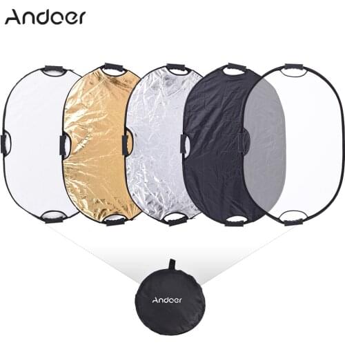 Andoer 90*60cm Handheld Collapsible 5in1 Multi Reflector with Gold/Sliver/White/Black/Translucent Colors for Studio Photography