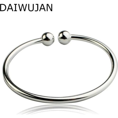 DAIWUJAN Genuine 925 Sterling Silver Cuff Bracelet For Women Female Round Ball Bead Open Bracelet Adjustable Fine Jewelry Gift
