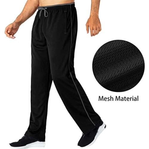 Men Lightweight Running Pant Zipped Pockets Elastic Waist Open Bottom Sweatpants Men Casual Pants Men Comfortable Pants L3