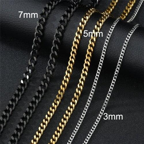 Stainless Steel 3mm/5mm/7mm Curb Cuban Link Chain Choker Necklace Hip Hop Simple Single Layer Punk Necklaces Jewelry Fashion