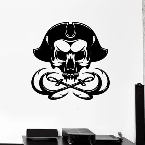 Skull Bone Wall Decal Sailor Captain Skeleton Sea Ocean Theme Bar Man Cave Interior Decor Door Window Vinyl Stickers Mural Q972