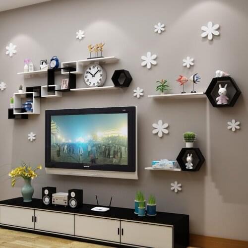 Wooden Wall Shelf Simple Creative Lattice For Bedroom Living Room Wall Deco Clapboard Wall Decoration Shelf Diverse Combinations