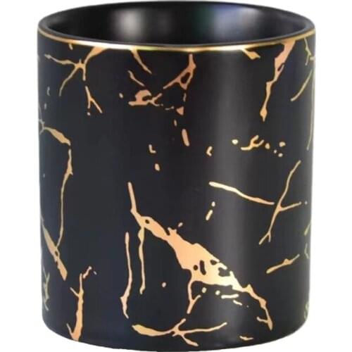 C90C Ins Marble Pattern Pen Holder Cosmetic Storage Box Makeup Brush Lipstick Case Ceramic Jar Desktop Home Table Organizer