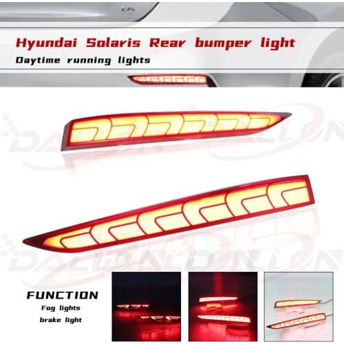 For Hyundai Solaris Accent 2017 2018 2019 2020 2PCS LED Rear Bumper Reflector Light Tail Brake Lamp Auto Fog Light