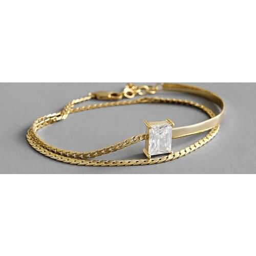 100% 925 sterling silver double layered chains bracelets for women gifts, fashion bracelets & bangles cubic zirconia jewellery