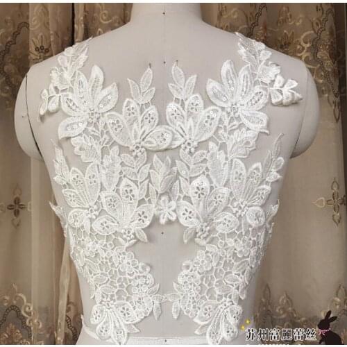 French Lace Handmade Sequin Wedding Dress Applique DIY Bridal Headdress Ivory Cotton Lace Collar Lace Fabric Patch