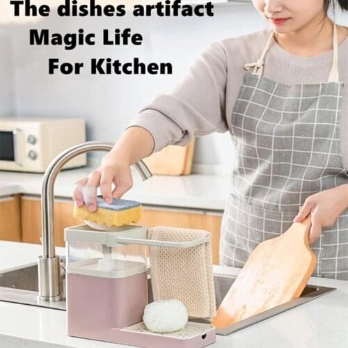 Sponge Drain Soap Dispenser 2 in 1 Wipe Arrangement Rack Dish Towel Foaming Soap Dispenser Hanger Storage Kitchen Supplies