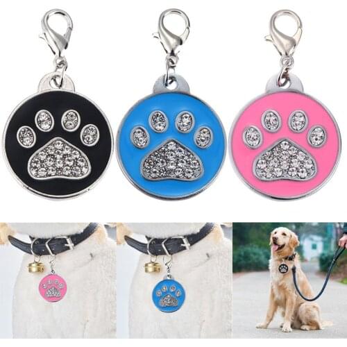 Personalized Dog Cat Tags Engraved Cat Dog Puppy Pet ID Name Collar Tag Pendant Pet Accessories Paw Glitter Pendant