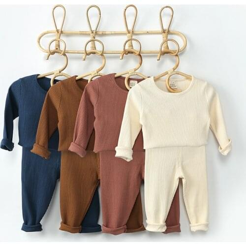 2021 Ribbing set Soft Warm Autumn Winter Children clothes Pajamas sets 2 Pcs Kids Long Sleeve Cloth For Boys Girls Toddler Gift
