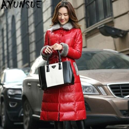 AYUNSUE 2020 Real Leather Jacket Winter Coat Women Mink Fur Collar Down Jacket Women Genuine Sheepskin Coat Chaqueta Mujer 16830
