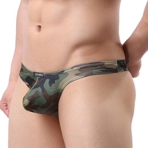 Mens Sexy Camouflage Briefs Thongs Underwear Casual G-String T-Back Underpants Elastic Low-waist Sexy Pouch T-Back Bikini Thong