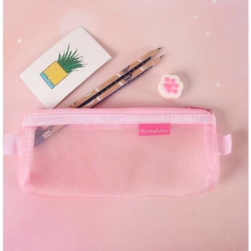 New 1pcs Simple Transparent Mesh Pencil Bag Office Student Pencil Box Nylon School Supplies Colour Pen Cases