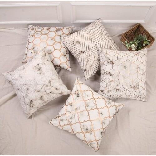 2021 New Nordic Style Golden Bronzing Marble Velvet Cushion Cover Living Room Sofa Decoration Pillowcase