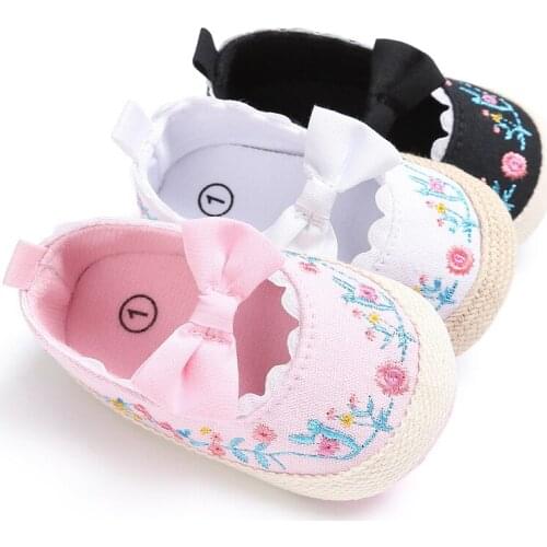 Big Bow Toddler Shoes For Newborn Floral Embroidery Baby Soft Sole First Walker Anti-Slip Baby Girls Shoes Prewalker0-18M