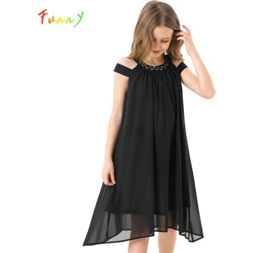 Toddler Girl Dresses Summer Black Chiffon Slip Dress Children Beach Wear Casual Girls Party Dress Kids Clothes 8 10 12 14 Years
