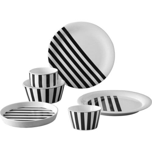 Simple decal ceramic Western food plate Nordic style black and blue striped salad bowl creative home breakfast plate