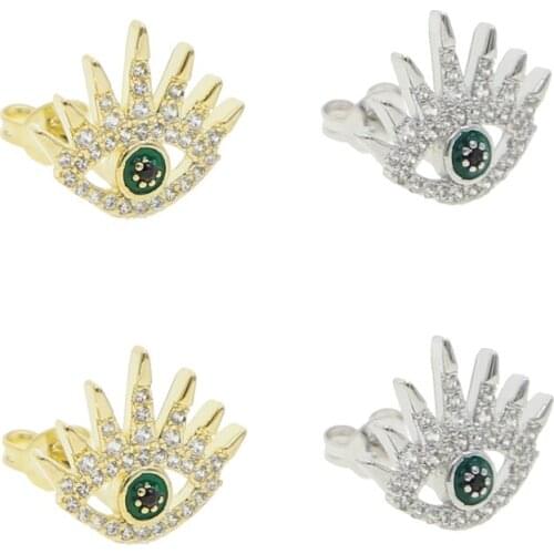 2020 high quality wholesale bling cz paved spiked evil eye mini small stud earring lucky turkish jewelry for girl women