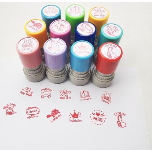 Teacher Stamps English Remark Photosensitive Ink Stamp 1pc DIY Kindergarden Teacher Read Over Test Praise Kids Cute Seals