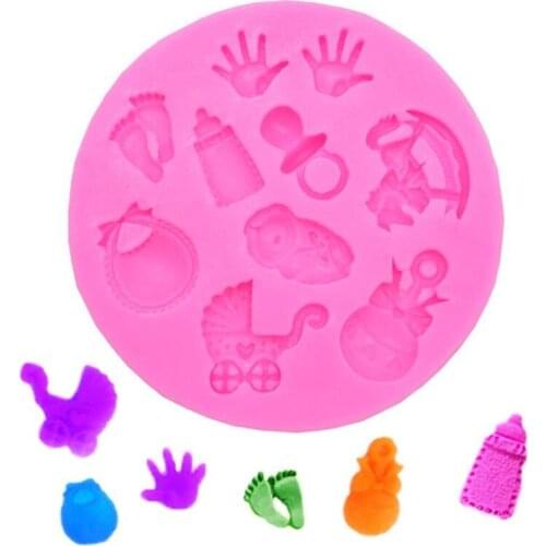 Baby Shower Party Stroller Hand Bottle Trojan Shape 3D Fondant Cake Silicone Mold Kitchen Candy Cupcake Decoration Tools