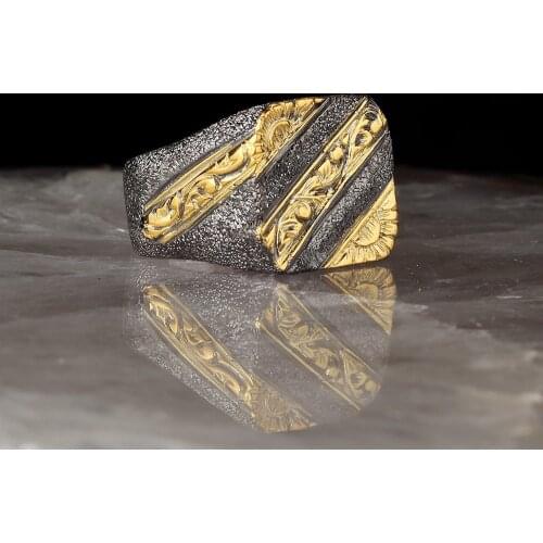 Blasting Technology Crafted With Pen İşçilikli Edging Plating Silver Ring
