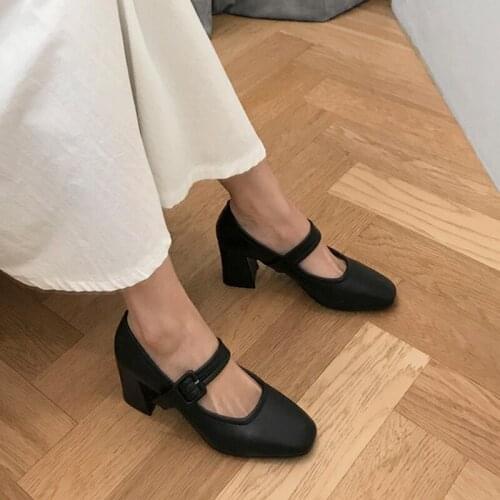 Korean Style Pumps Women Fashion Chunky Heel Shoes Female Classic High Heels Shoes Plus Size 33-42 Zapatos De Mujer 2020