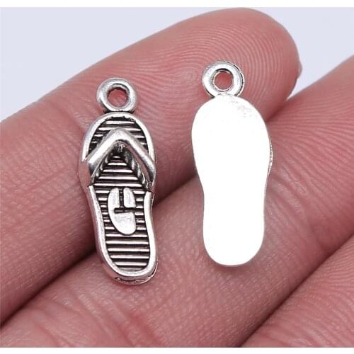 WYSIWYG 10pcs 21x8mm 2 Colors Antique Silver Color Antique Bronze Plated Slipper Charm Shoe Charms Slippers Charms