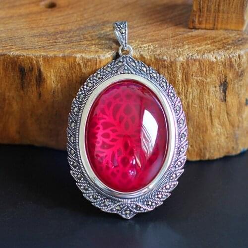 Sterling Silver S925 sterling silver jewelry fashion fashionable woman red corundum pendant wide screen