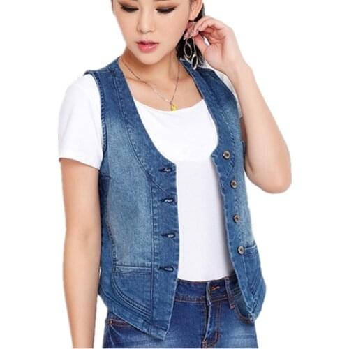 Large Size S-5XL Womens Denim Vest 98% Cotton 2020 Summer Spring Female Sleeveless Jacket Coat Slim Vests Women Short Waistcoat