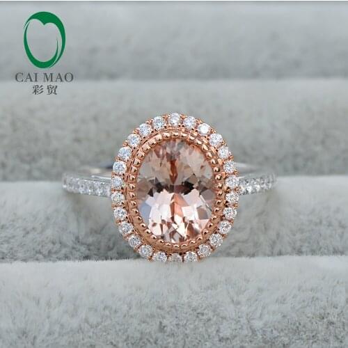 Caimao 1.95ct Natural Morganite Bezel Milgrain 14k Rose and White Gold Halo Diamond Engagement Ring for Women