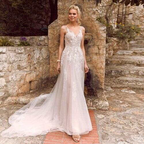 Vintage Wedding Dresses Beach A-line Bridal Dress Lace Appliques V Neck Open Back Elegant Wedding Gowns Vestidos De Novia Custom