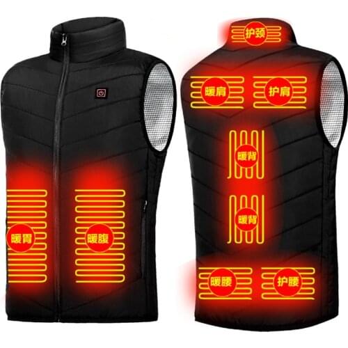 9 Areas Heated Vest Men Women Usb Heated Jacket Heating Vest Thermal Clothing Hunting Vest Winter Heating Jacket BlackS-6XL