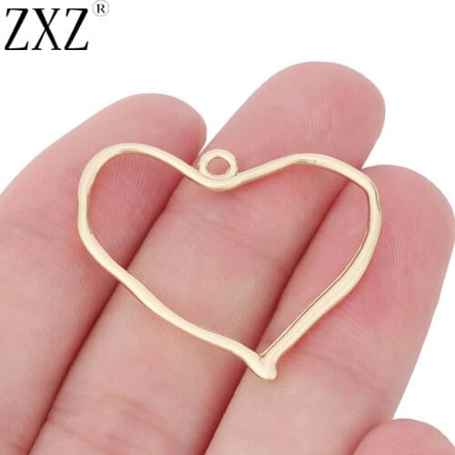 ZXZ 10pcs Gold Tone Open Hollow Heart Charms Pendants for Necklace Earring Jewelry Making Accessories