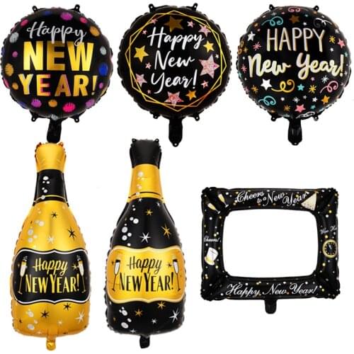 1pcs happy new year round aluminum film balloons happy new year wine bottle photo frame party decoration arrangement balloon