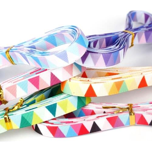 10mm 5/6yards Handmade Multicolor Geometric Pattern Grosgrain Ribbon Wedding Christmas Decoration DIY Crafts Garment Accessories