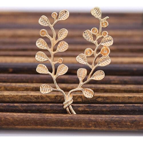 10pcs Brass Casted Big Leaf Branch Charms Crystal CZ Pearls Base Quality Gold Color Women Bridal Wedding Jewelry Accessories