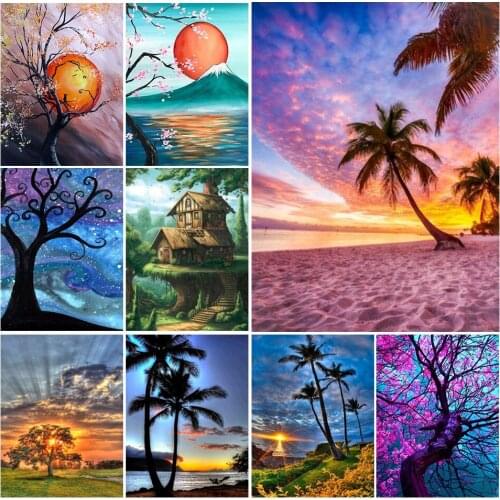 5D DIY Diamond Painting Landscape Tree Cross stitch Full Square Diamond Embroidery Scenery Mosaic Picture of Rhinestones Decor