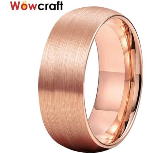 8mm Rose Gold Tungsten Wedding Band Surface Matte Finish Womens Mens Engagement Rings With Bevel Edges