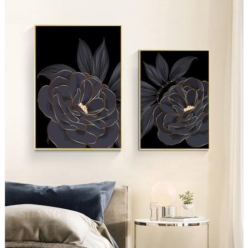 Abstract Black Golden Flower Canvas Poster Print Modern Home Decor Wall Art Painting Nordic Living Room Decoration Picture