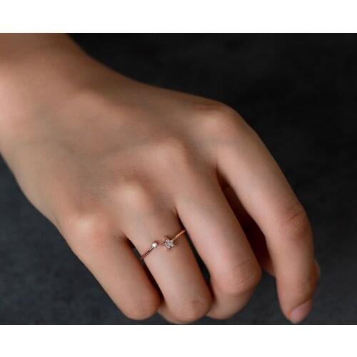 White Rhinestone Simple Star-Shape Silver Plated Golden Copper Student Open Rings for Women