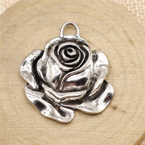 Free shipping 12pcs 36x33mm antique silver Rose flower charms diy retro jewelry fit Earring keychain hair card pendant