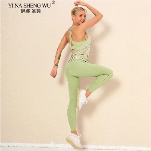 Vital Seamless Sport Suit Gym Workout Clothes Yoga Set Sleeveless Fitness Crop Top T-Shirt+High Waist Seamless Leggings Women