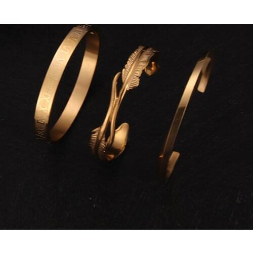 3-Piece luxury Gold / Black Mens Bracelet / 316L Titanium Steel exquisite Opening Bracelet Cuff Mens Stainless Steel Bracelets