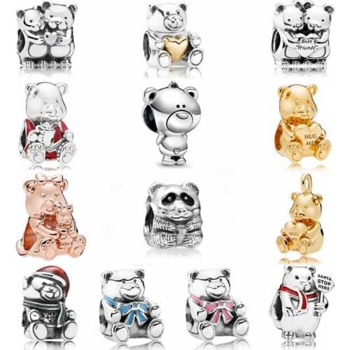 Diy Charm Sweet Theo Baby Boy & Girl Bow Dora Teddy Bears Hug Panda 925 Sterling Silver Bead Fit Europe Bracelet Jewelry