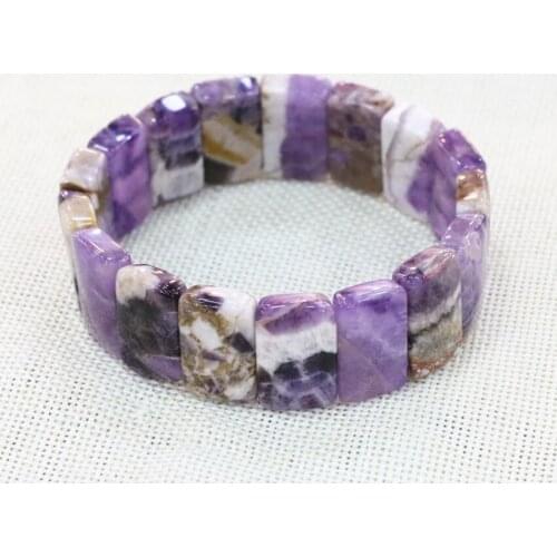 Trendy Women Bracelets Purple Natural Amethysts Crystal Geometry Beads Stone Jades 12x20mm Bangle Manual Jewels 7.5inch B3270